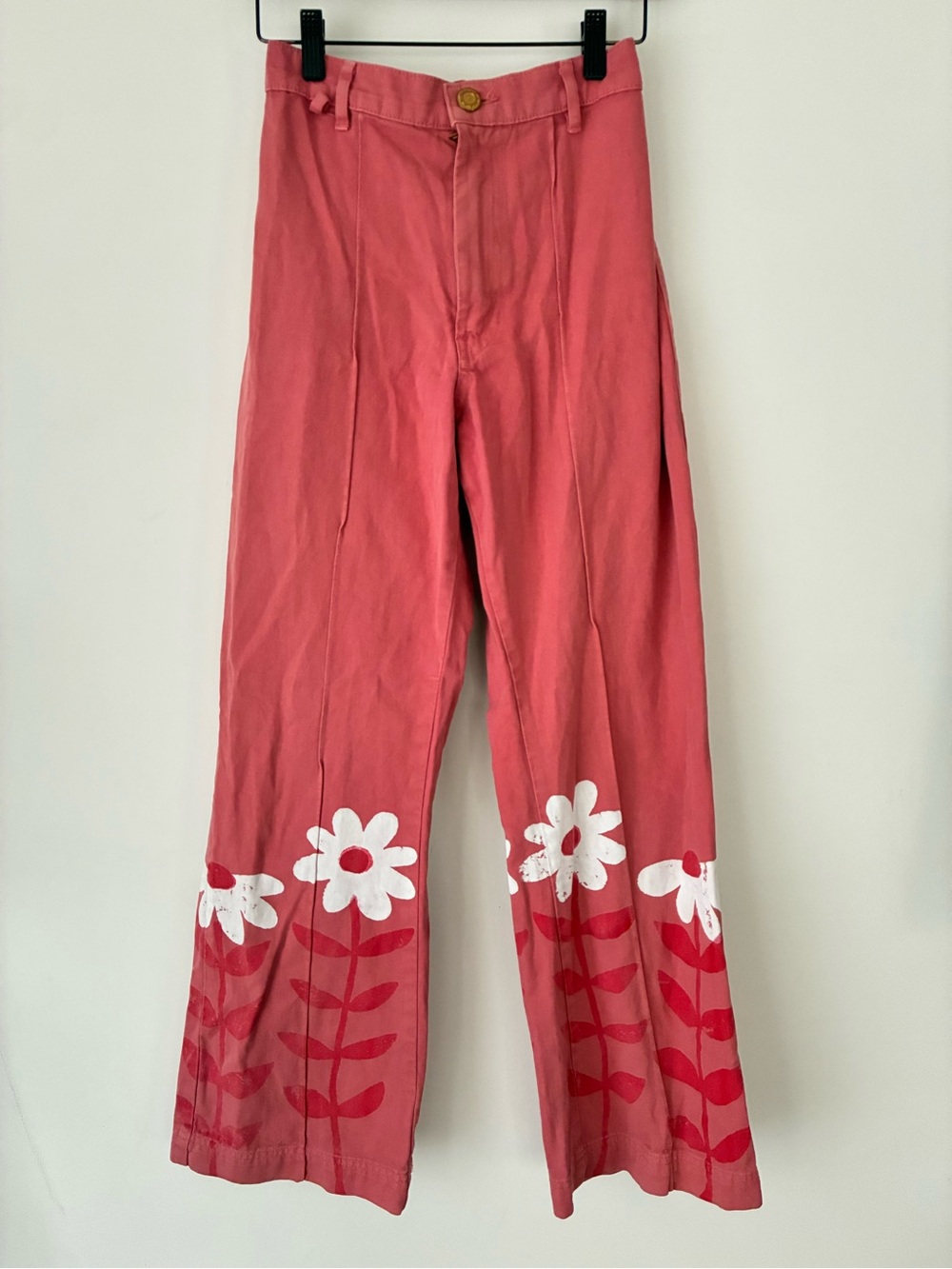 Big Bud Press Western Pants Women’s XS Pink Daisy Floral Bell Bottom Flare